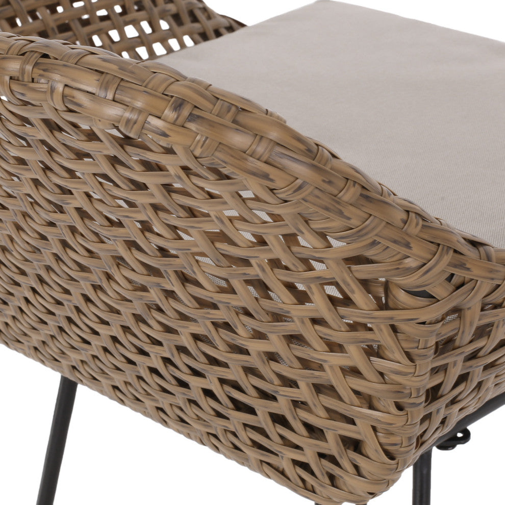 Pondway Outdoor Wicker/Iron Barstools, Set of 2, Beige/Light Brown/Black