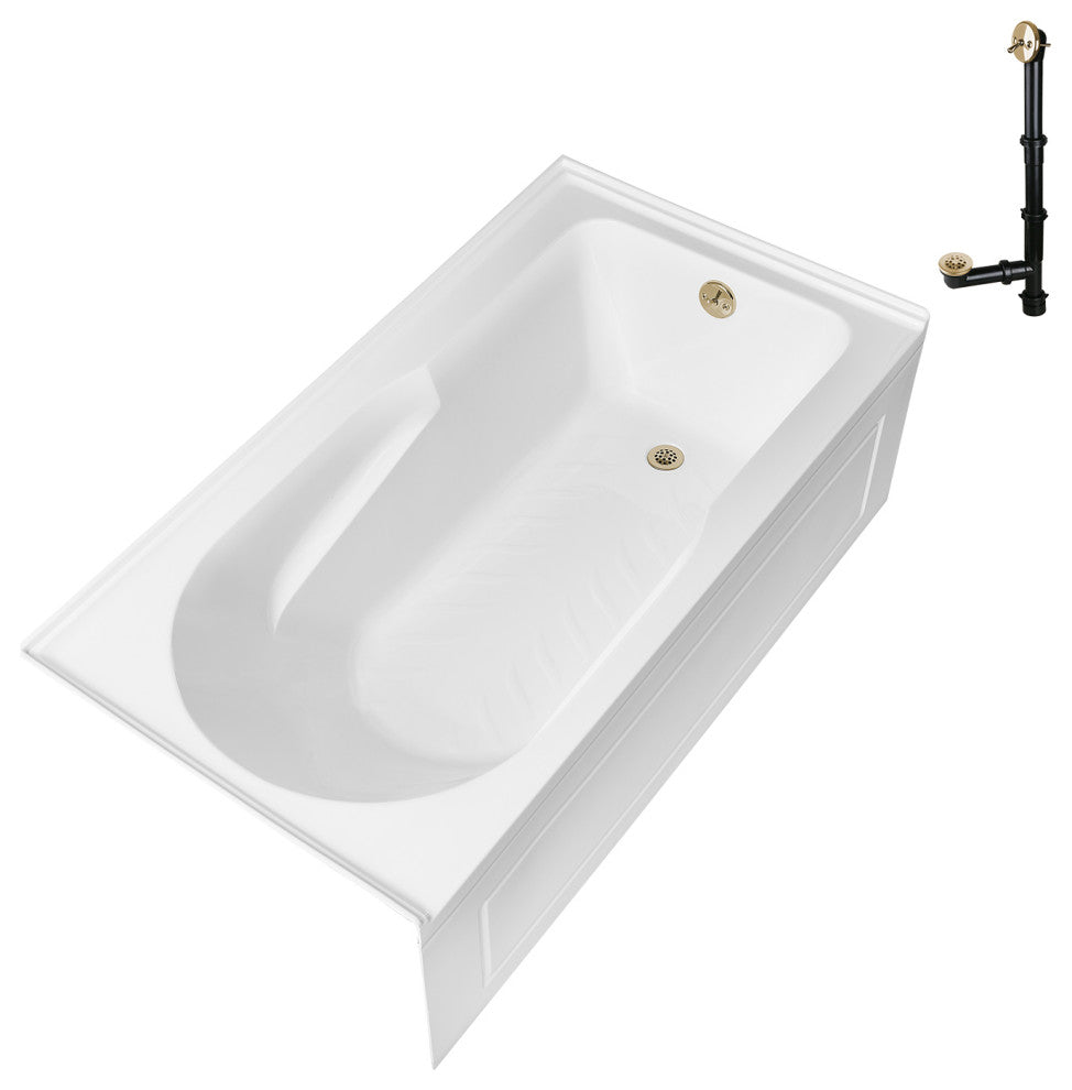 GA-309-20-PBR 60"x32" Acrylic Alcove Bathtub, Polished Brass Drain