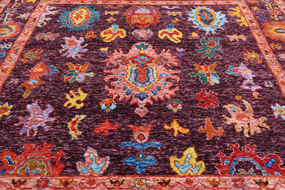 9' Square Hand-Knotted Turkish Oushak Wool Rug - Q16070