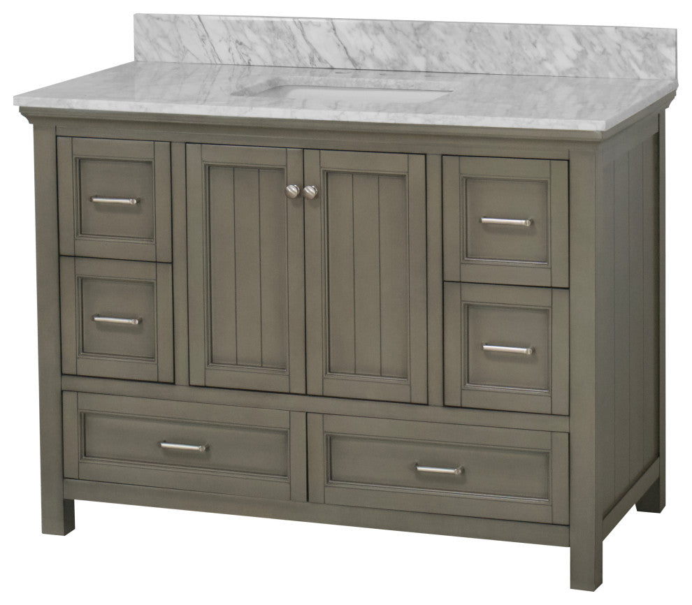 Paige 48" Bathroom Vanity, Weathered Gray, Carrara Marble