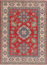 Pakistani Traditional Kazak Hand-Knotted Area Rug Oriental, Red, 6'9"X4'11"