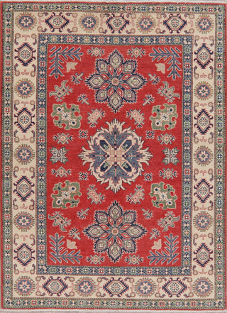 Pakistani Traditional Kazak Hand-Knotted Area Rug Oriental, Red, 6'9"X4'11"
