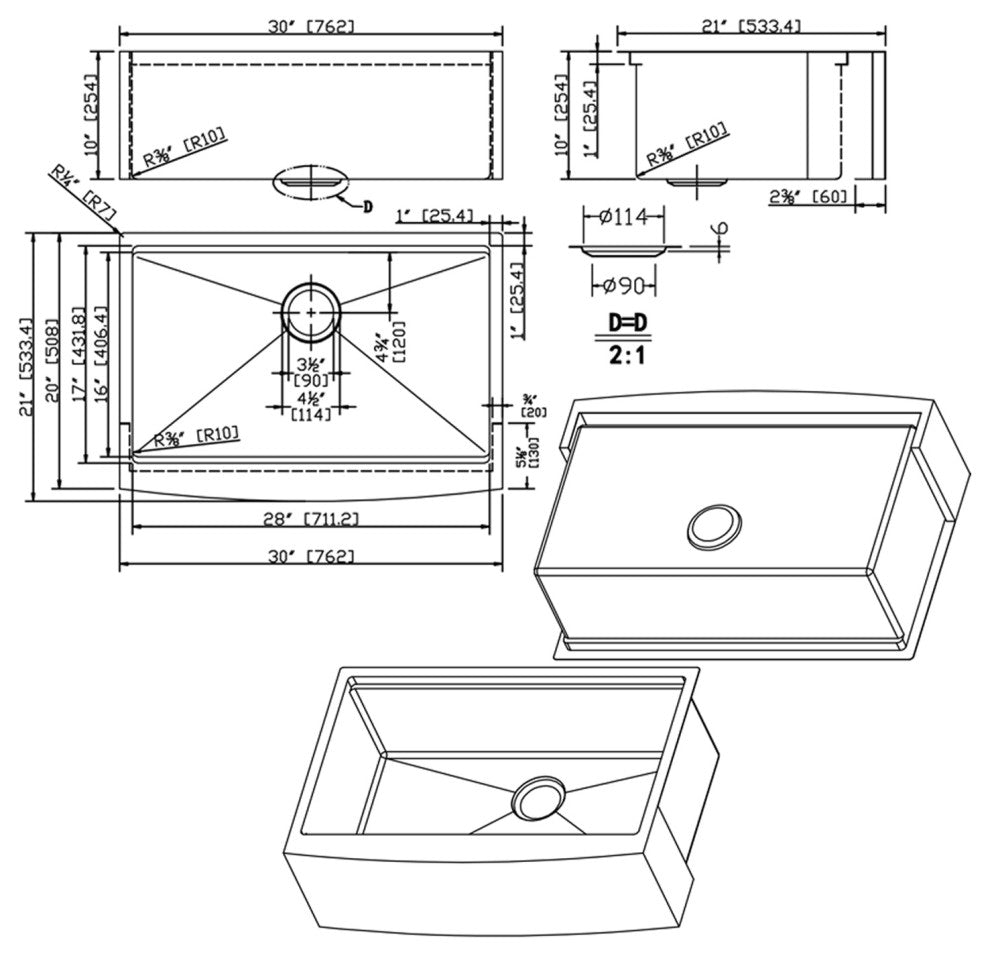 21'' W Single Bowl Stainless Steel Farmhouse Kitchen Sink