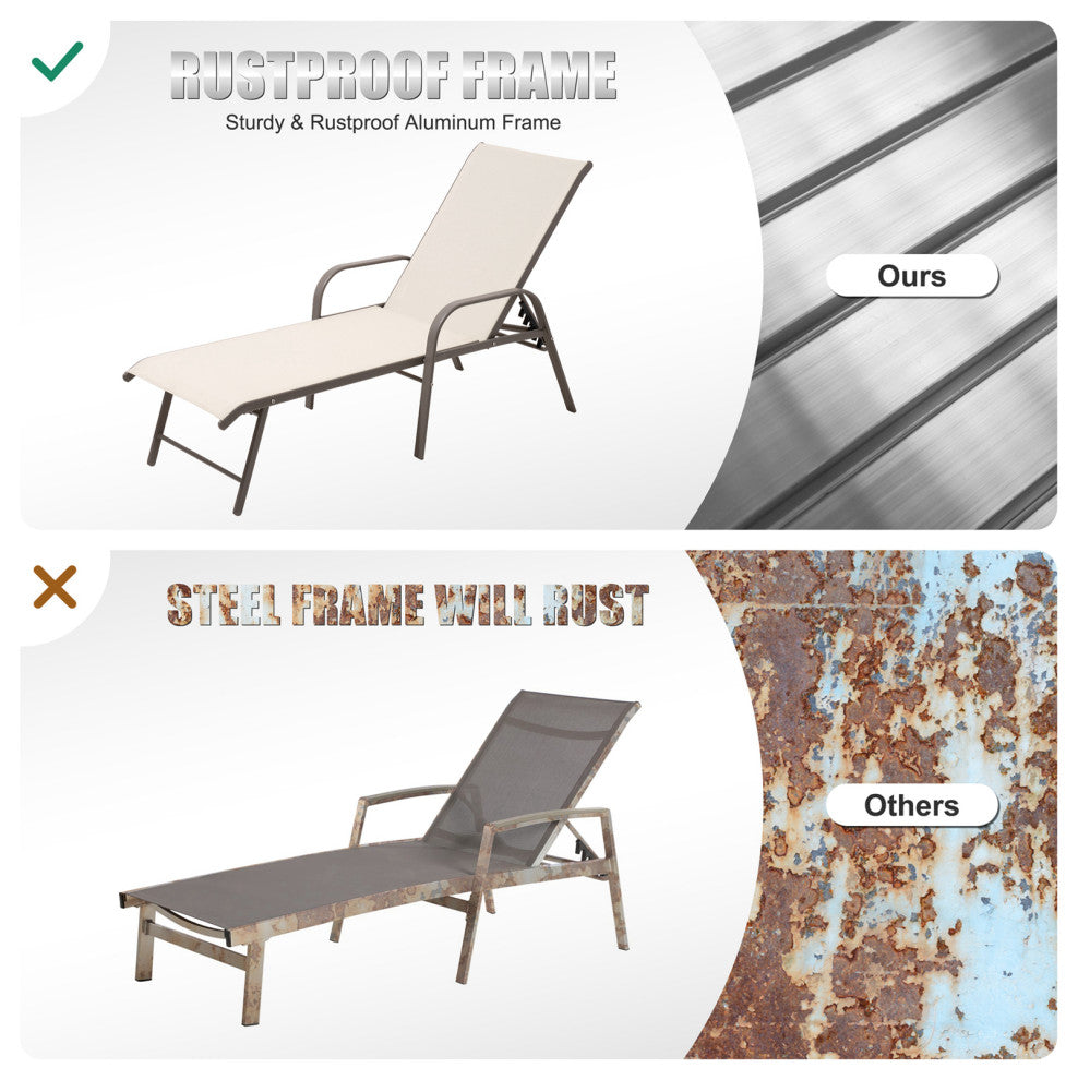Aluminum Chaise Lounge Chair, Adjustable Outdoor Recliner, New Beige