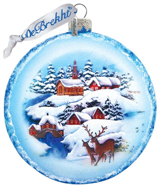 Hand Painted Scenic Glass Ornament Winter Landscape