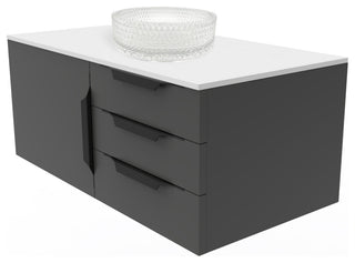 Wildsee Floating Vanity Set With Tempered Clear Glass Sink, Clear, 36", Black