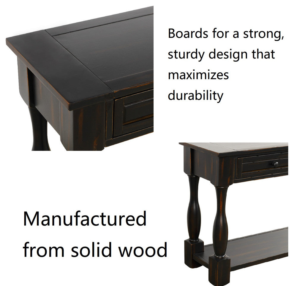 Black 64" Console Table With Drawers and Shelf