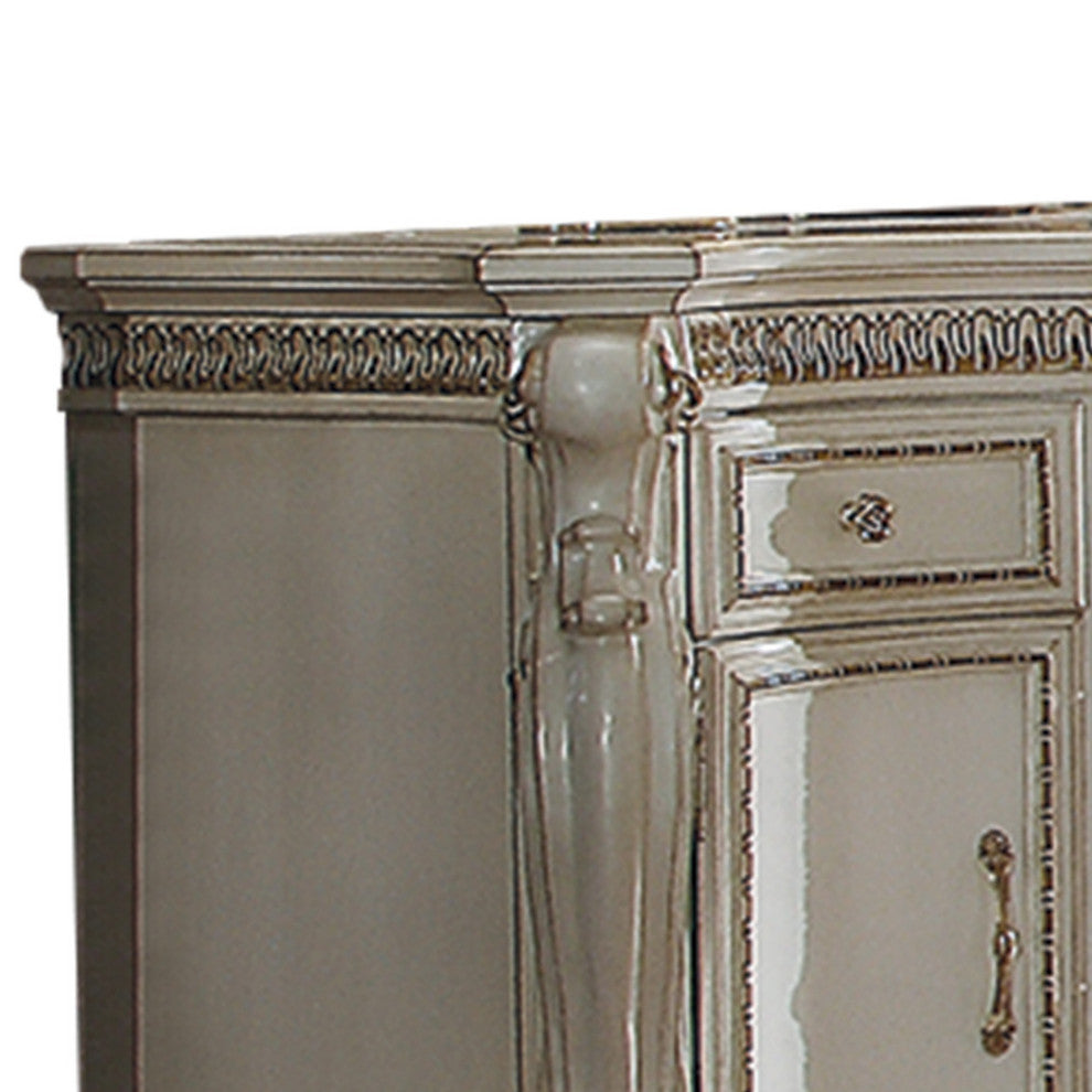 Benzara BM185475 5 Drawer & 2 Door Dresser, Carved Cabriole Legs, Antique Pearl