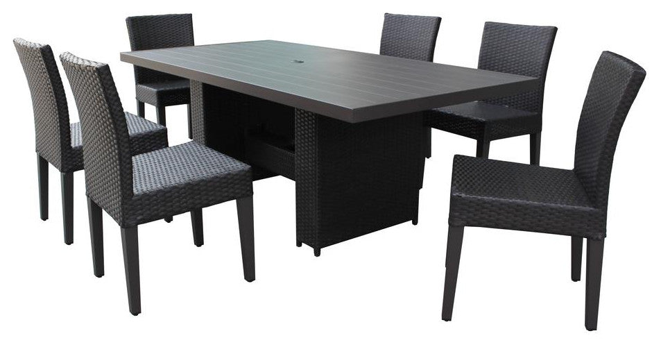 Barbados Rectangular Outdoor Patio Dining Table with 6 Armless Chairs Espresso