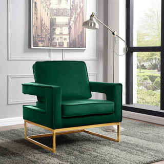 Noah Velvet Upholstered Accent Chair, Green, Gold Base