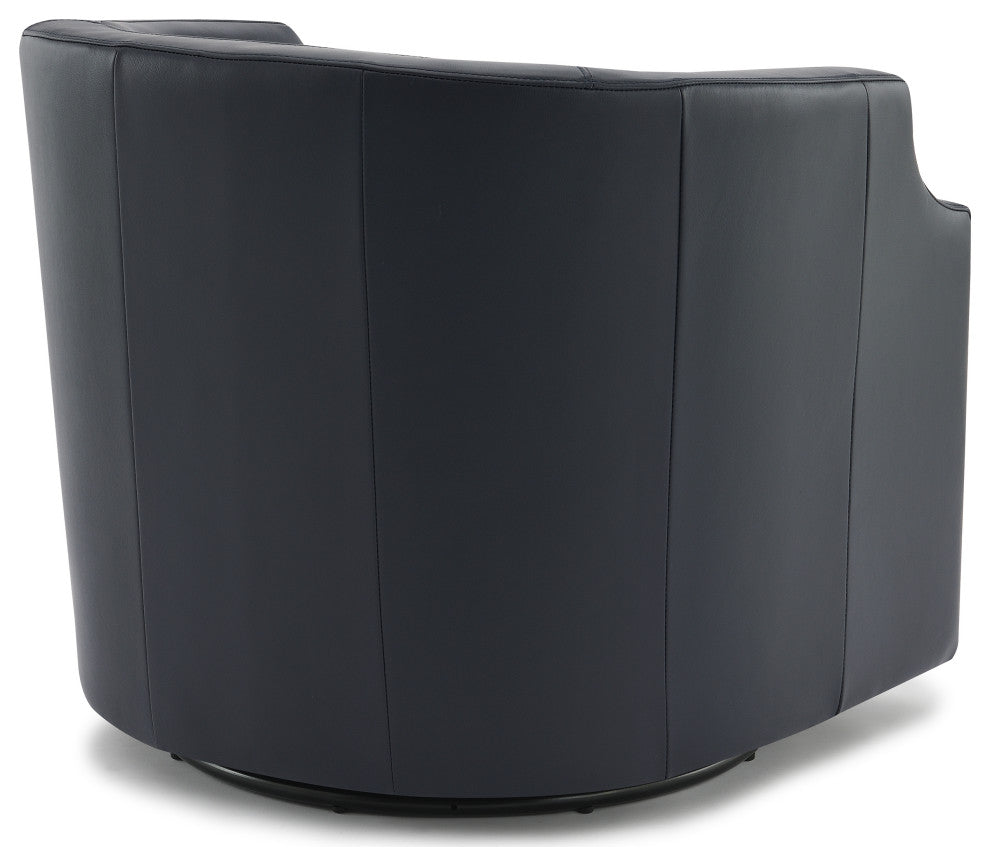 Easton Midnight Blue Top Grain Leather Swivel Glider Barrel Chair