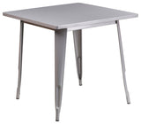 Commercial Grade 31.5" Square Silver Metal Indoor-Outdoor Table