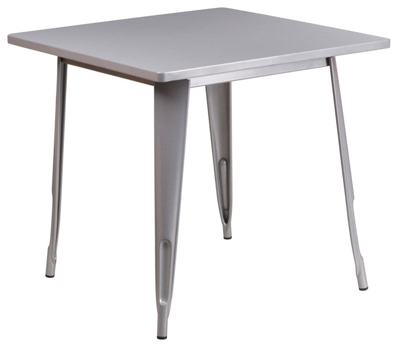 Commercial Grade 31.5" Square Silver Metal Indoor-Outdoor Table