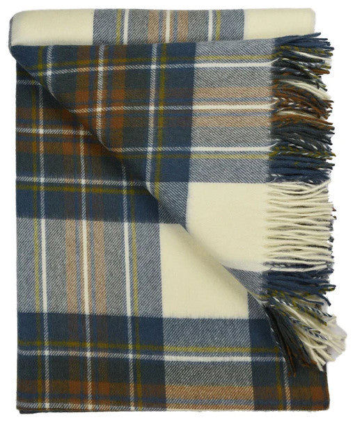 Prince of Scots Highland Tartan Tweed Merino Wool Throw, Muted Blue Stewart