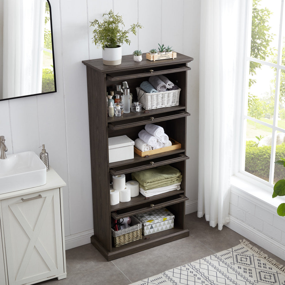 TATEUS  4 Tier Glass Display Cabinet with Flip-Up Doors for Collectibles