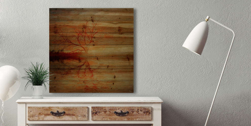 "Amazing Sunset" Painting Print on Natural Pine Wood, 48"x48"