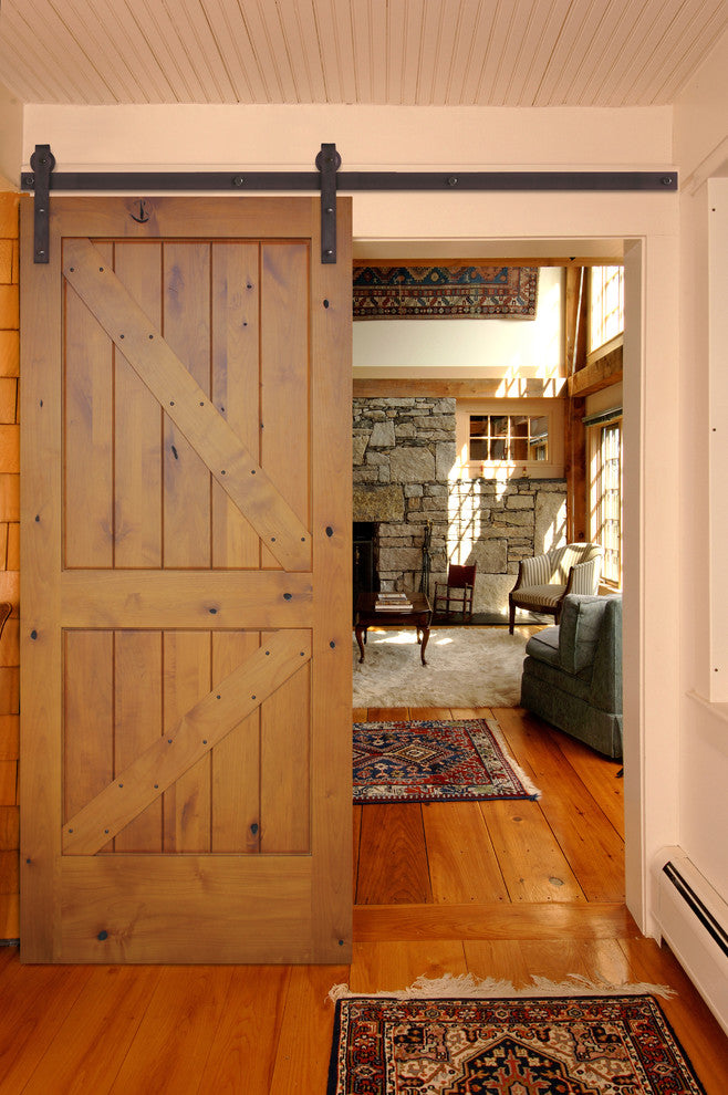 Prefinished Interior Knotty Alder K Panel V-Groove Barn Door, Bronze