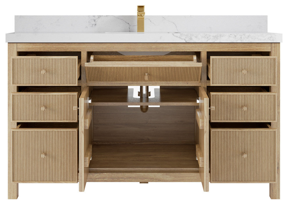 Sonoma 60 Single Bathroom Vanity in Light Natural Teak with 2" Calacatta Nuvo