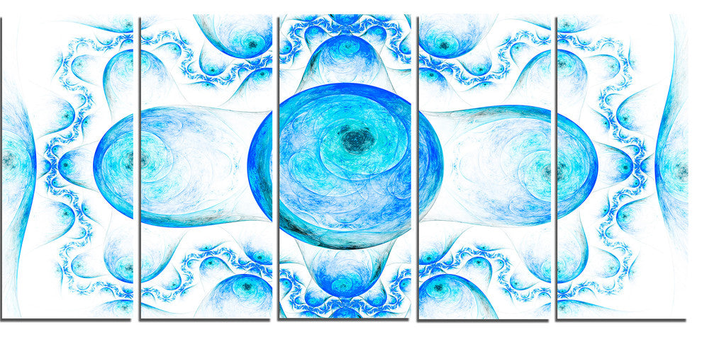 Blue Exotic Fractal Pattern, Abstract Art on Canvas, 60"x28", 5 Panels