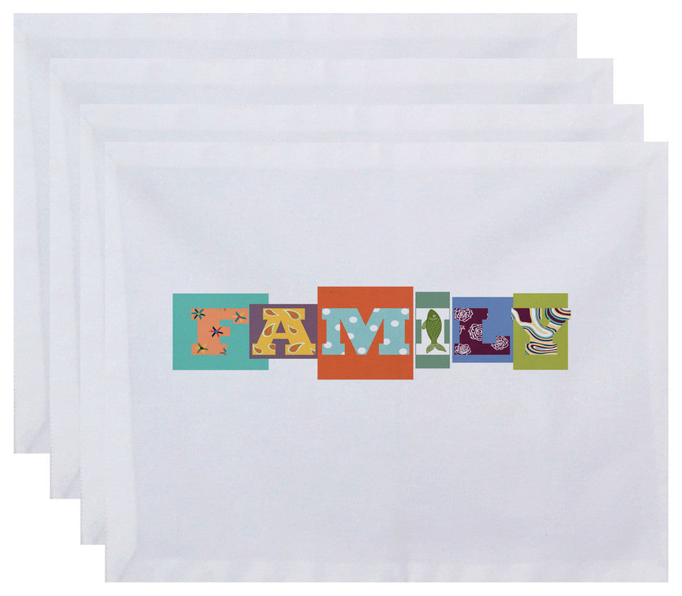 18"x14" Family Fun, Word Print Placemat, Coral, Set of 4