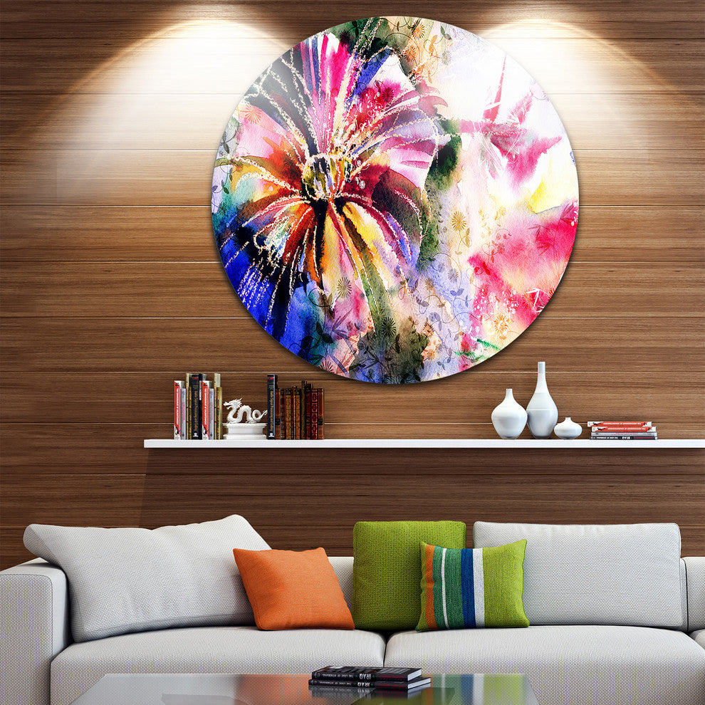 Flowers In A Collage, Floral Round Metal Wall Art, 23"