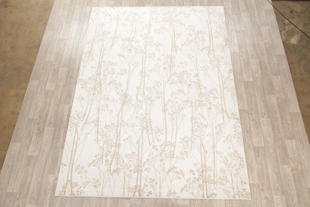 Aubusson Floral Area Rug Contemporary Turkish Oriental Carpet Wool, Beige, 8x10