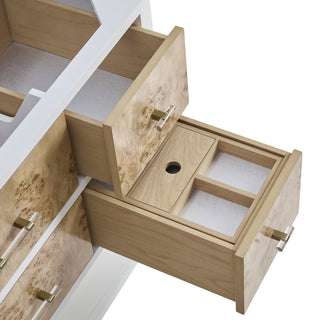 Olena 48" Single Vanity, Light Mappa Burl, Polished White