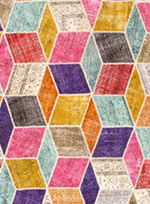 Hand-Knotted Patchwork Over-Dyed 8'x10'