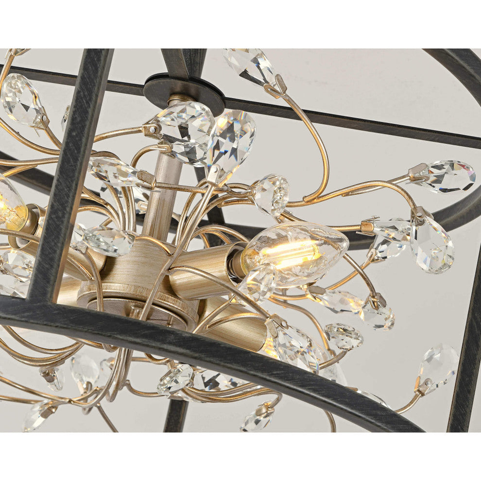 Jasmine 4-Light Crystal Leaves Semi-Flush Mount