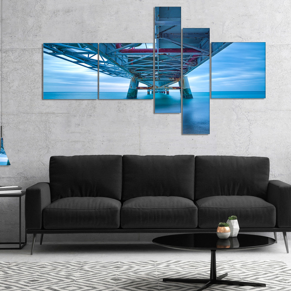 Large Industrial Pier, Seascape Canvas Art Print, 60"x32", 5 panels