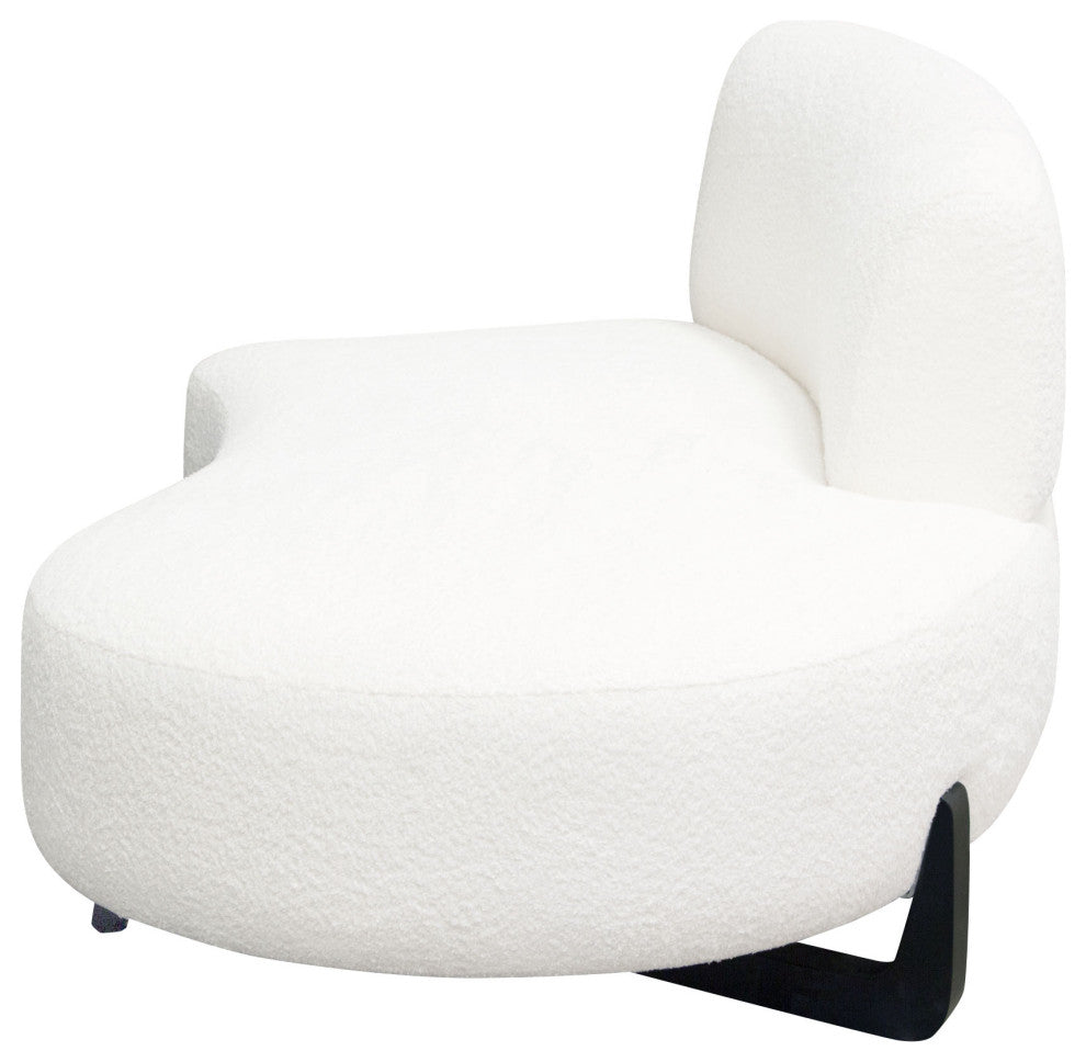 Vesper Curved Armless Right Chaise, Faux White Shearling, Black Wood Leg Base