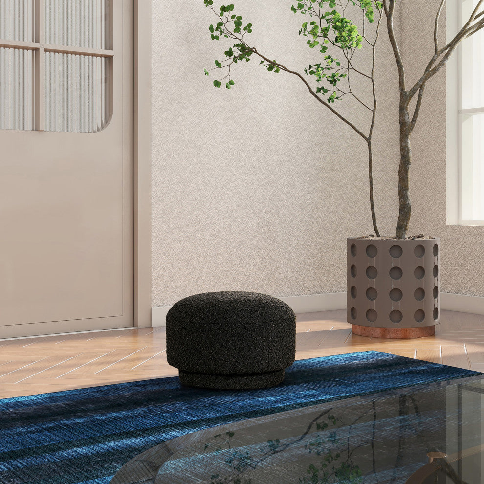 Fuji 15" Mushroom Footstool Ottoman, Ebony Black Boucle