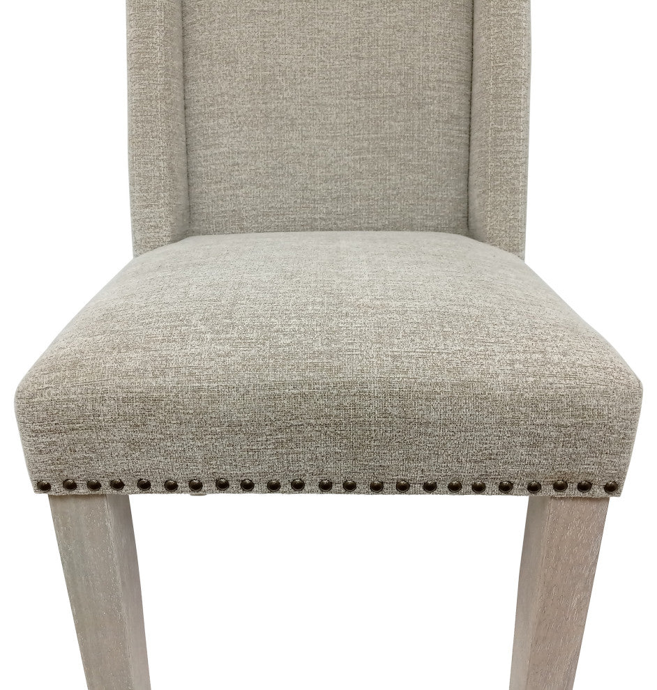 Laurant Upholstered Dining Chair Set of 2, Fawn/Natural Driftwood