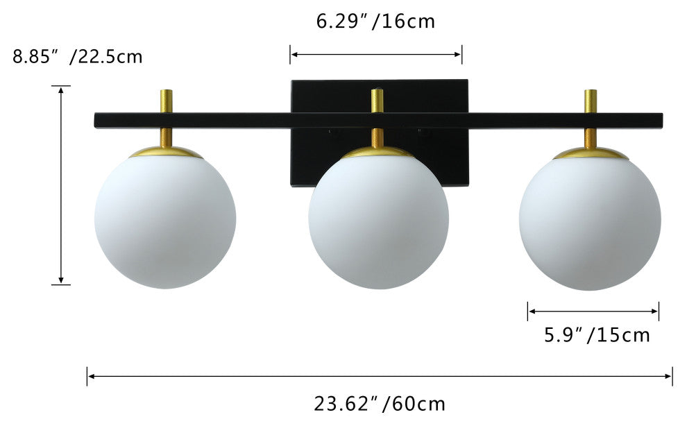 3-Lights Bathroom White Glass Shades Wall Sconce Vanity Light Fixtures