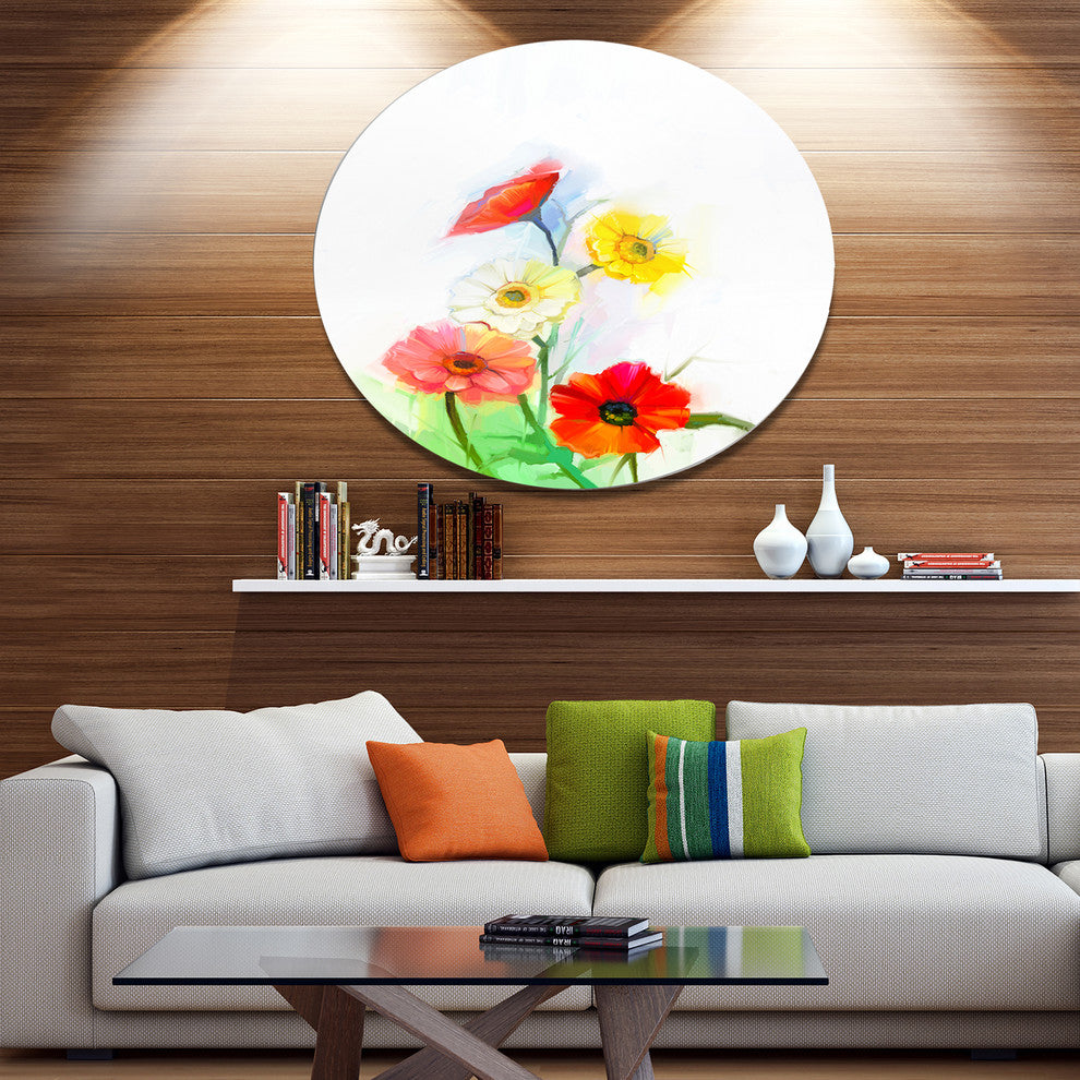 Still Life Colored Gerbera Flowers, Floral Disc Metal Artwork, 38"