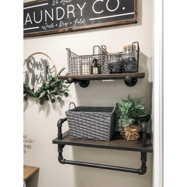 Austin Farmhouse Industrial 24" and 27" Wide 2-Piece Shelf Rack, Black Steel