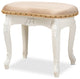 Derwent Sand Velvet Fabric White-Finished Wood Vanity Ottoman