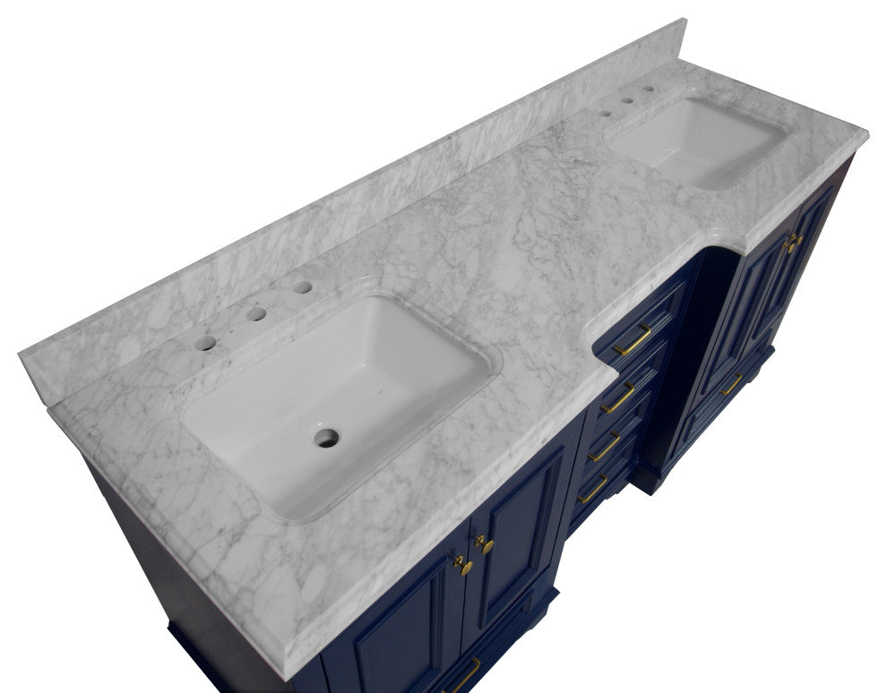 Nantucket 72" Double Bath Vanity, Royal Blue, Carrara Marble