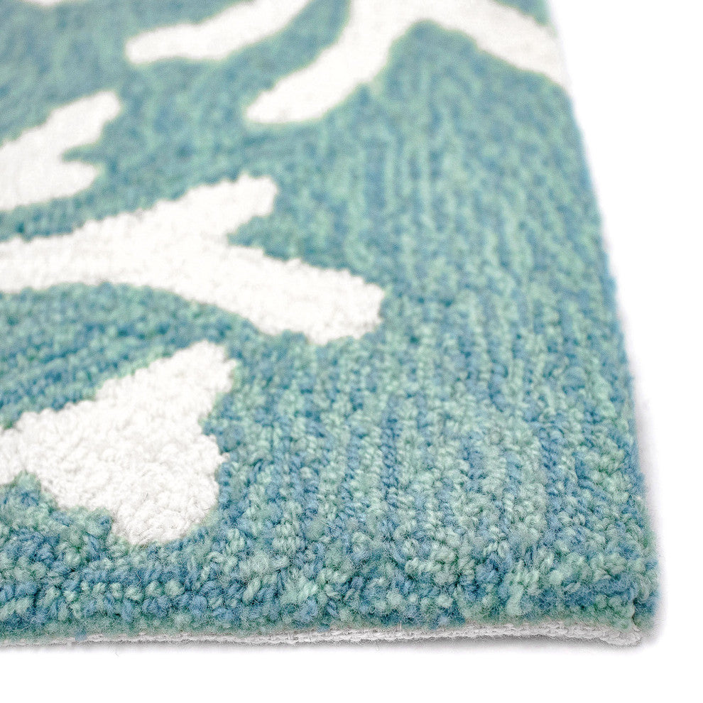 Capri Coral Border Indoor/Outdoor Rug, Aqua, 2'x5'