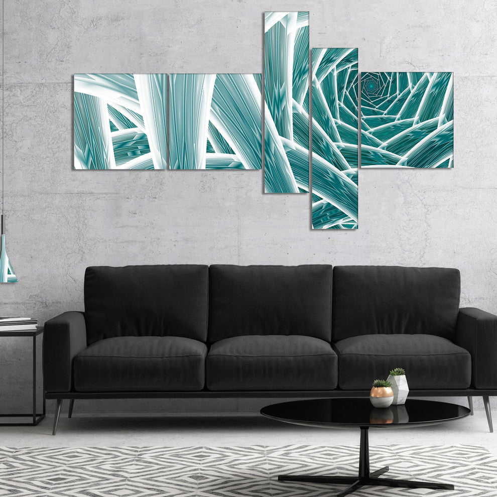 Blue Fractal Endless Tunnel, Abstract Canvas Art Print, 60"x32", 5 panels