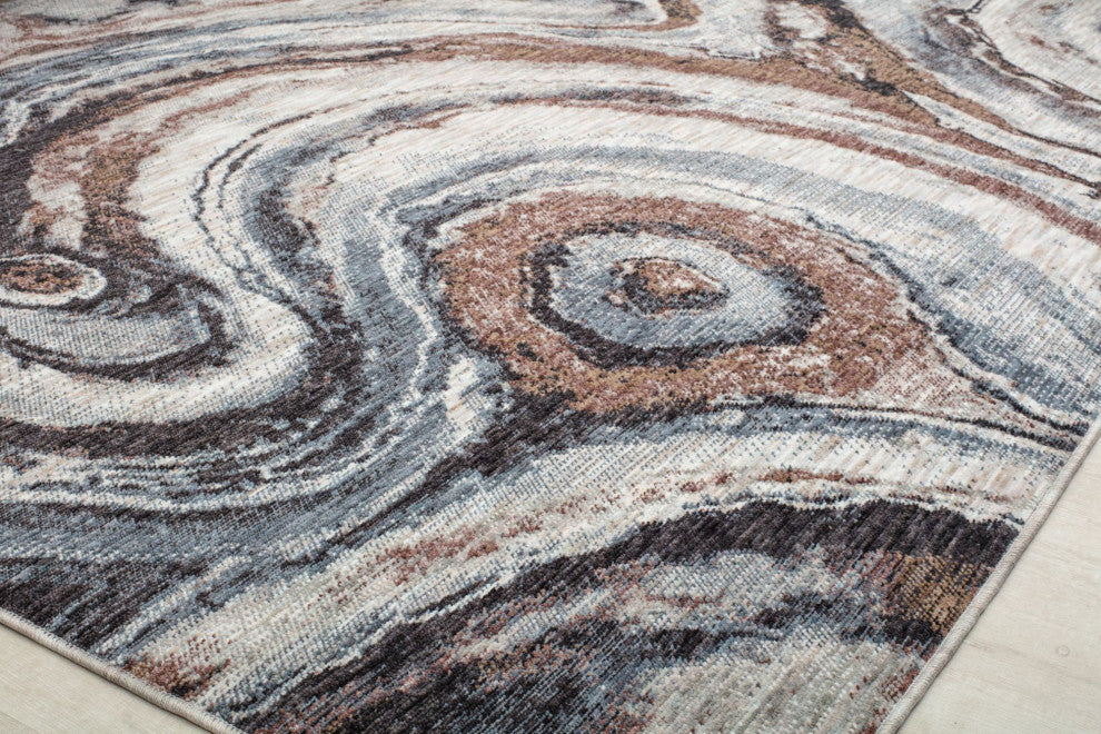 Jade River Reflection Abstract Contemporary Brown Recycled Area Rug, 5'3" X 7'0"
