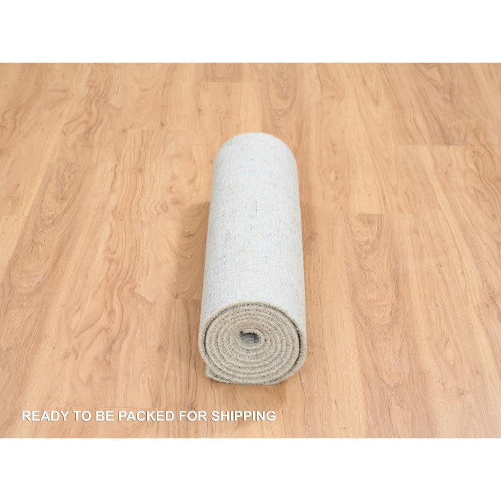 Gray, Tabriz Design, Wool and Silk Jacquard Hand Loomed Runner Rug, 2'8"x10'0"