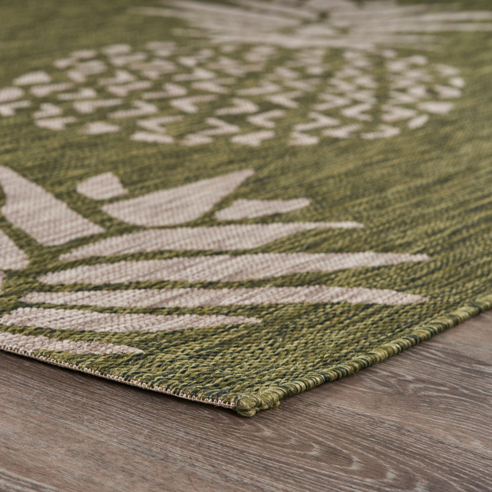 5' X 7' Green Floral Indoor Outdoor Area Rug