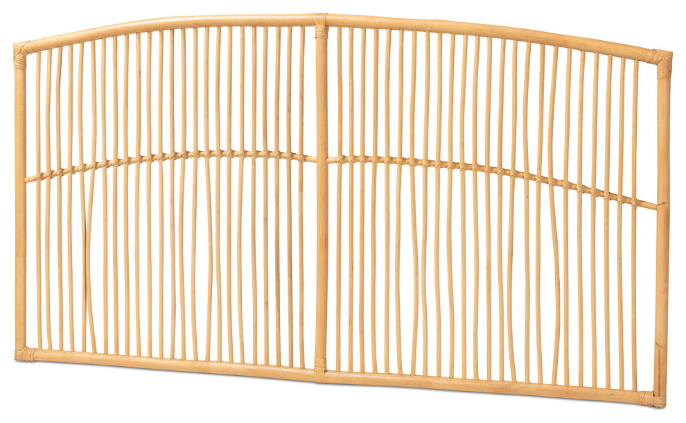 Malvina Modern Bohemian Natural Brown Rattan Queen Size Wall-mount Headboard