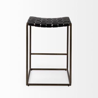 Clarissa Black Woven Leather Seat with Nickel Frame Counter Stool