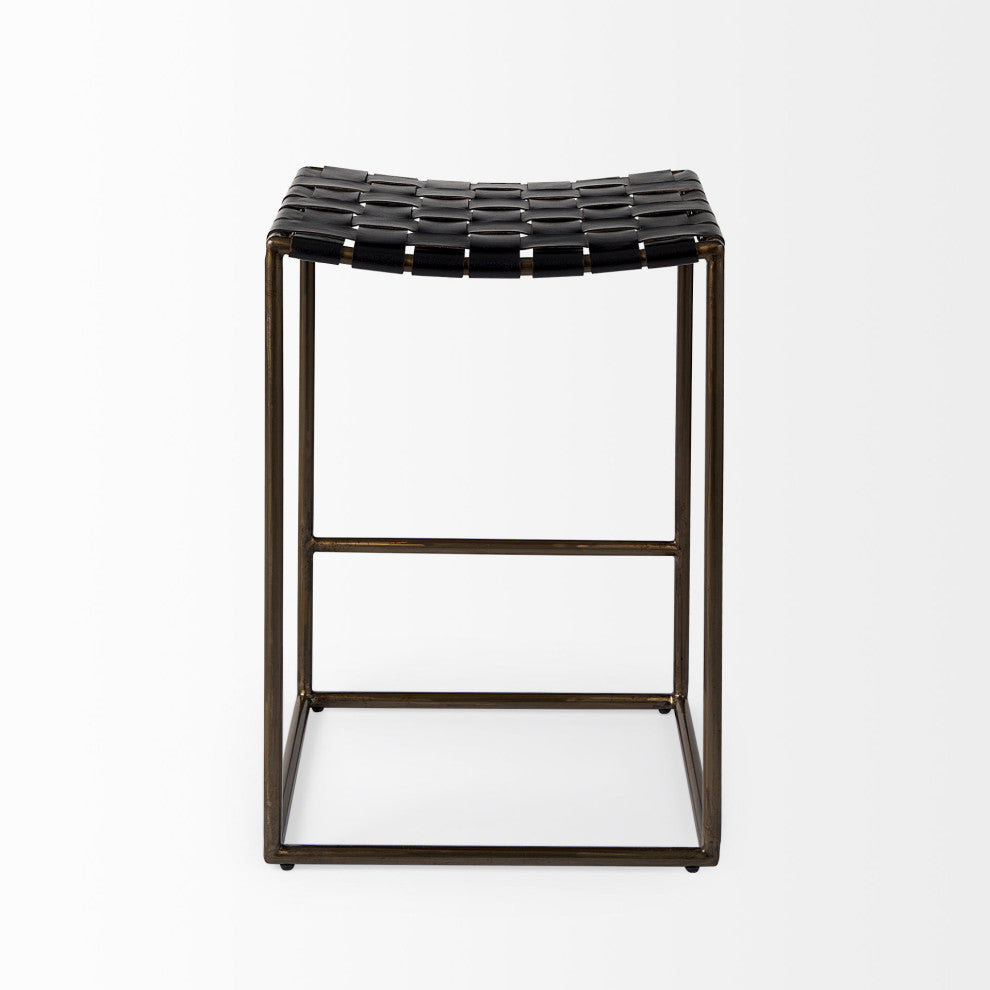 Clarissa Black Woven Leather Seat with Nickel Frame Counter Stool