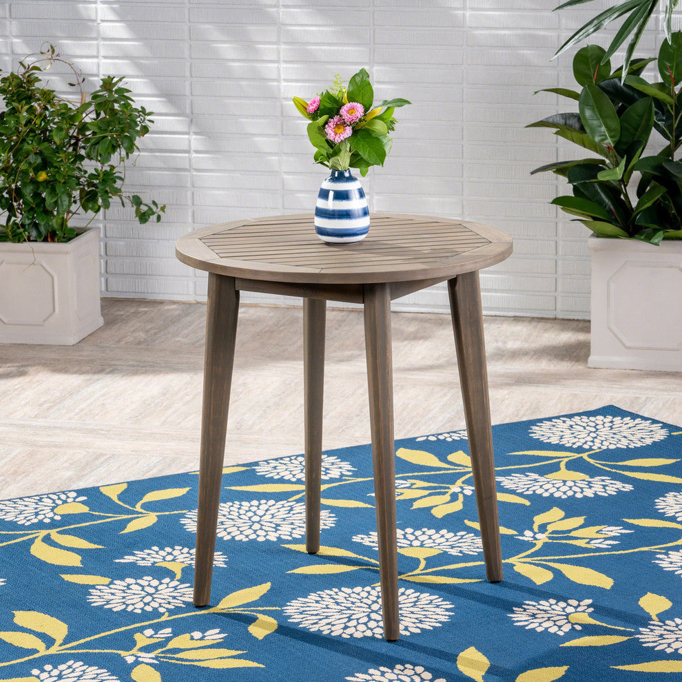 GDF Studio Fitch Outdoor Round Acacia Wood Bistro Table, Gray