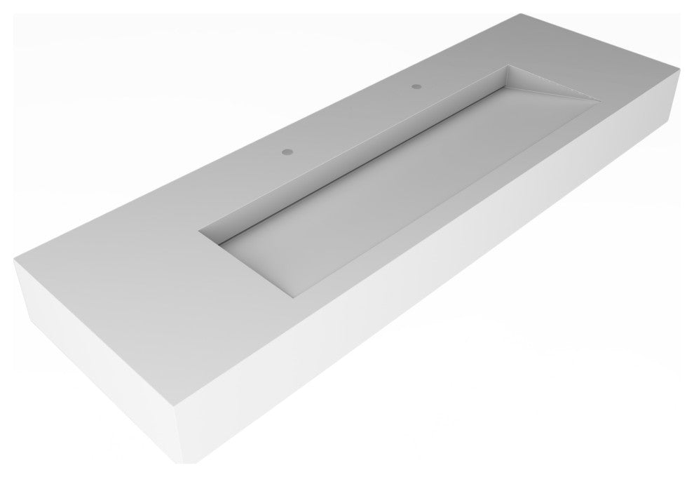 CastelloUSA Pyramid Solid Surface Wall Mounted Ramp Basin Sink, White, 60", Standard