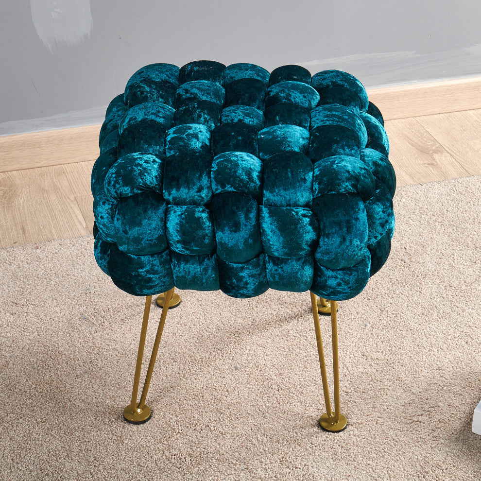Crushed Velvet Pouf Stool, Dark Teal, 16''x16''x16''