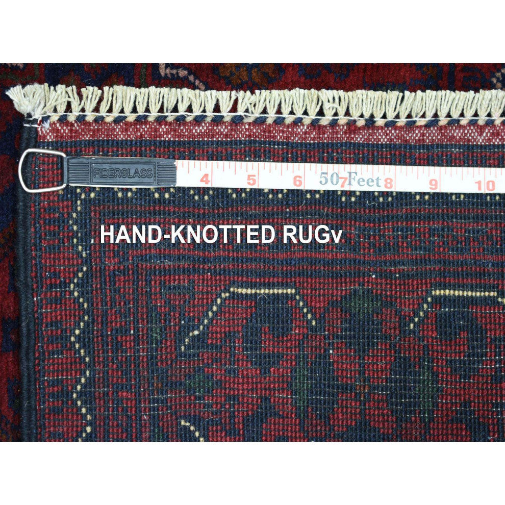 Red Afghan Khamyab Wool Geometric Design Hand knotted Wool Runner Rug 2'9"x13'2"